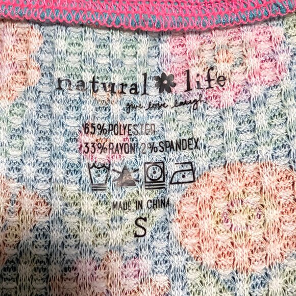 Natural Life Womens Sz S Turquoise Floral Bouquet Waffle Knit Thermal Lounge Top - Picture 8 of 8